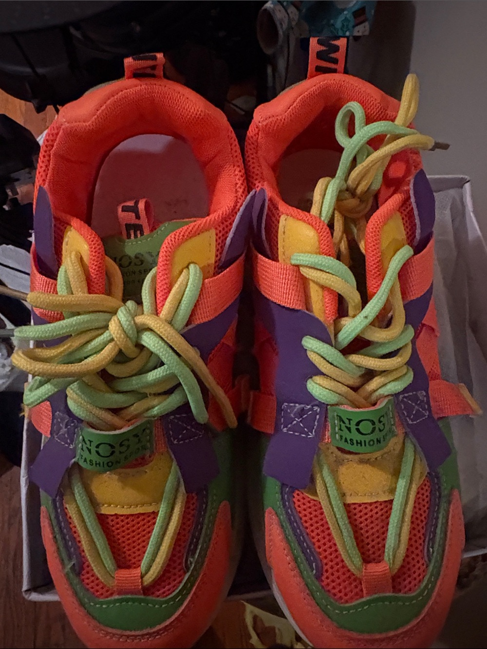 Kids Multi-Color Fashion Sneakers - Vibrant Orange, Purple, Yellow & Green